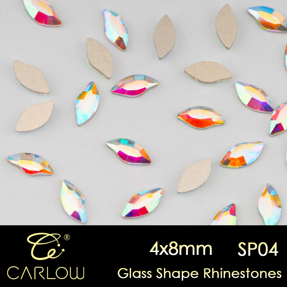 CARLOW высокое качество 4*8 мм Форма листьев стеклянные камни Золотой низ клей на