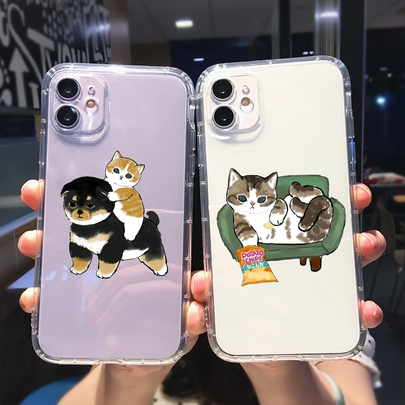 

Phone Case Cover For iPhone 13 11 12 Pro Max XR XS X 8 7 SE20 14Plus Funny Cute Cartoon Cat Animal Pattern Clear Soft TPU Fundas