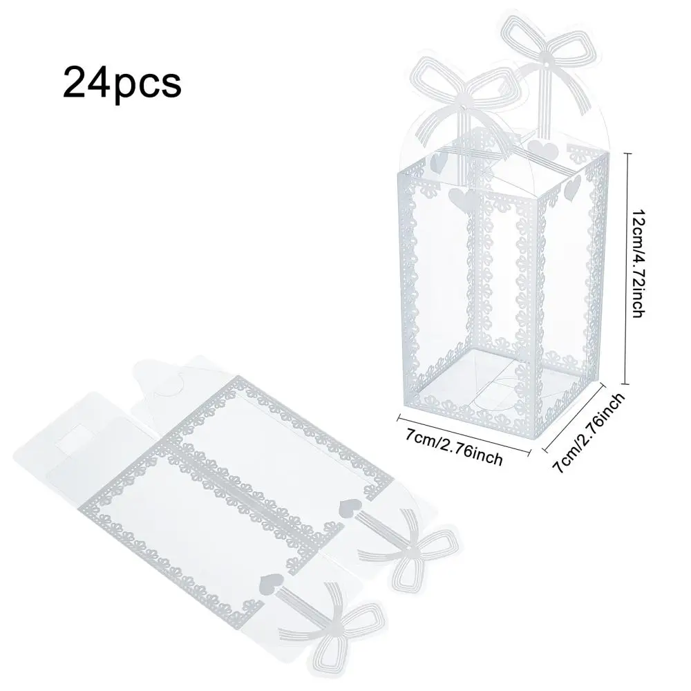 24Pcs Clear Plastic Boxes Bowknot Pattern Foldable Gift Display Box for Wedding Party Candy Jewelry Crafts Display Storage