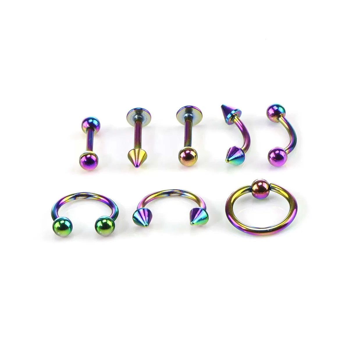 

2 Sets 8-piece Mix Bagged Fashion Stainless Steel Eyebrow Piercing Jewelry Set Medical Titanium Steel Tongue Studs Lip Studs