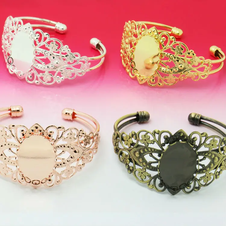 

Silver/Rose Gold/ANTIQUE BRONZE 18*25mm Cameo Cabochons Setting ellipse Lace tray Bangle and Bracelets Blank base DIY Jewelry