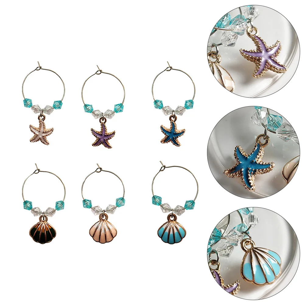 

Glass Charms Marker Goblet Drink Party Rings Tags Decors Beach Theme Supplies Cup Charm Markers Set Star Beaded Cocktail