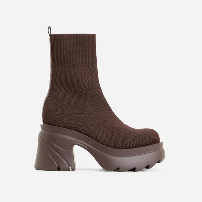 

Women Boots Fashion Platform Shoes Chunky Heel Knitted Ankle Botas Mujer 2022 New Autumn Winter Short Female Zapatos