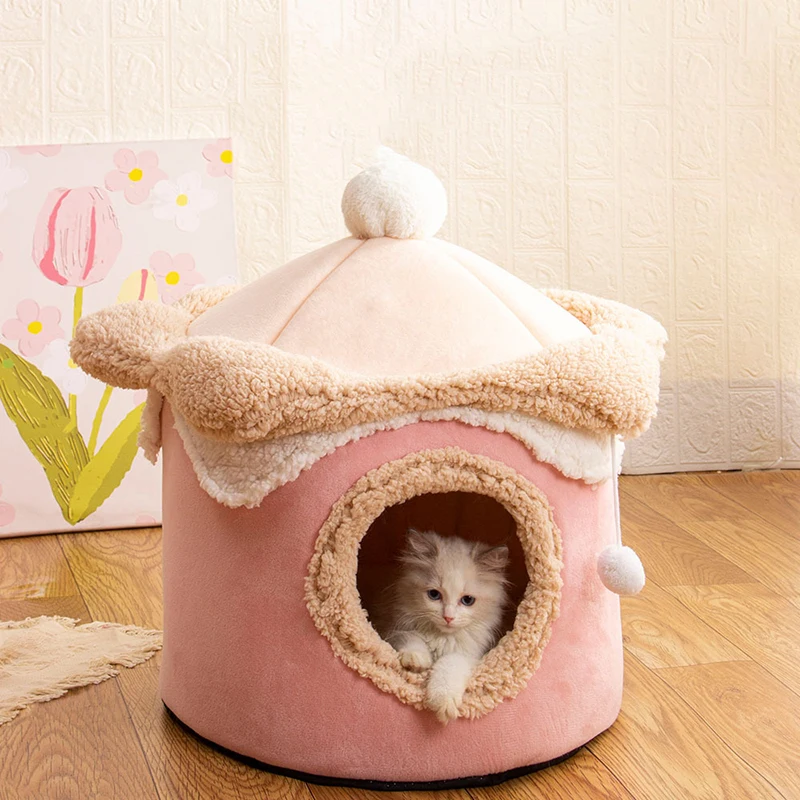 

Ice Cream Pet House Cat Kennel Winter Warm Fully Enclosed Comfortable Sleeping House Cat Nest Pet Sleeping Bed Supplies