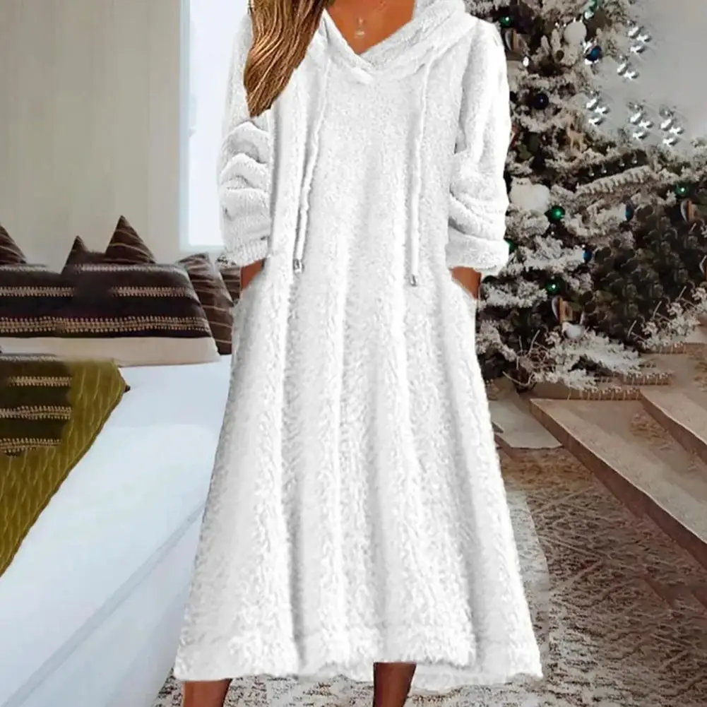 

Ladies Fashion Clothing Cozy Flannel Hooded Dress Stylish Women's Autumn/winter Fashion Soft Warm Casual Clothing Flannel Dress