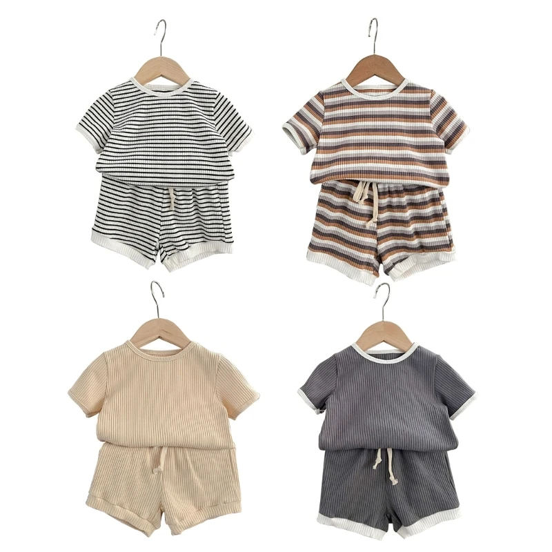 

0-3Year Baby Suit Cotton Stripe Shirt & Pants Toddler Breathable Summer Clothing H37A