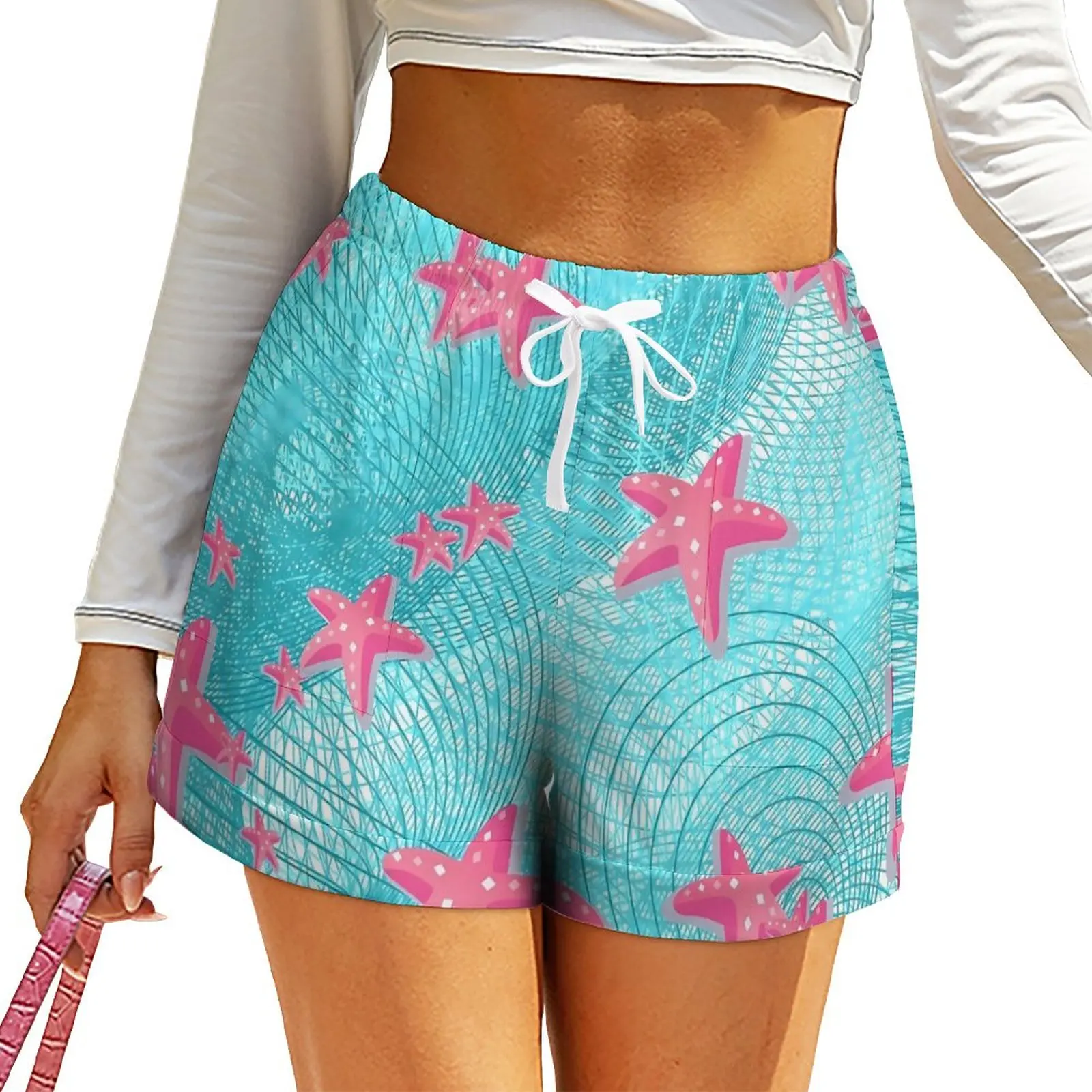 

Pink Starfish Shorts High Waist Funny Animal Custom Shorts With Pockets Summer Vintage Oversize Short Pants Streetwear Bottoms