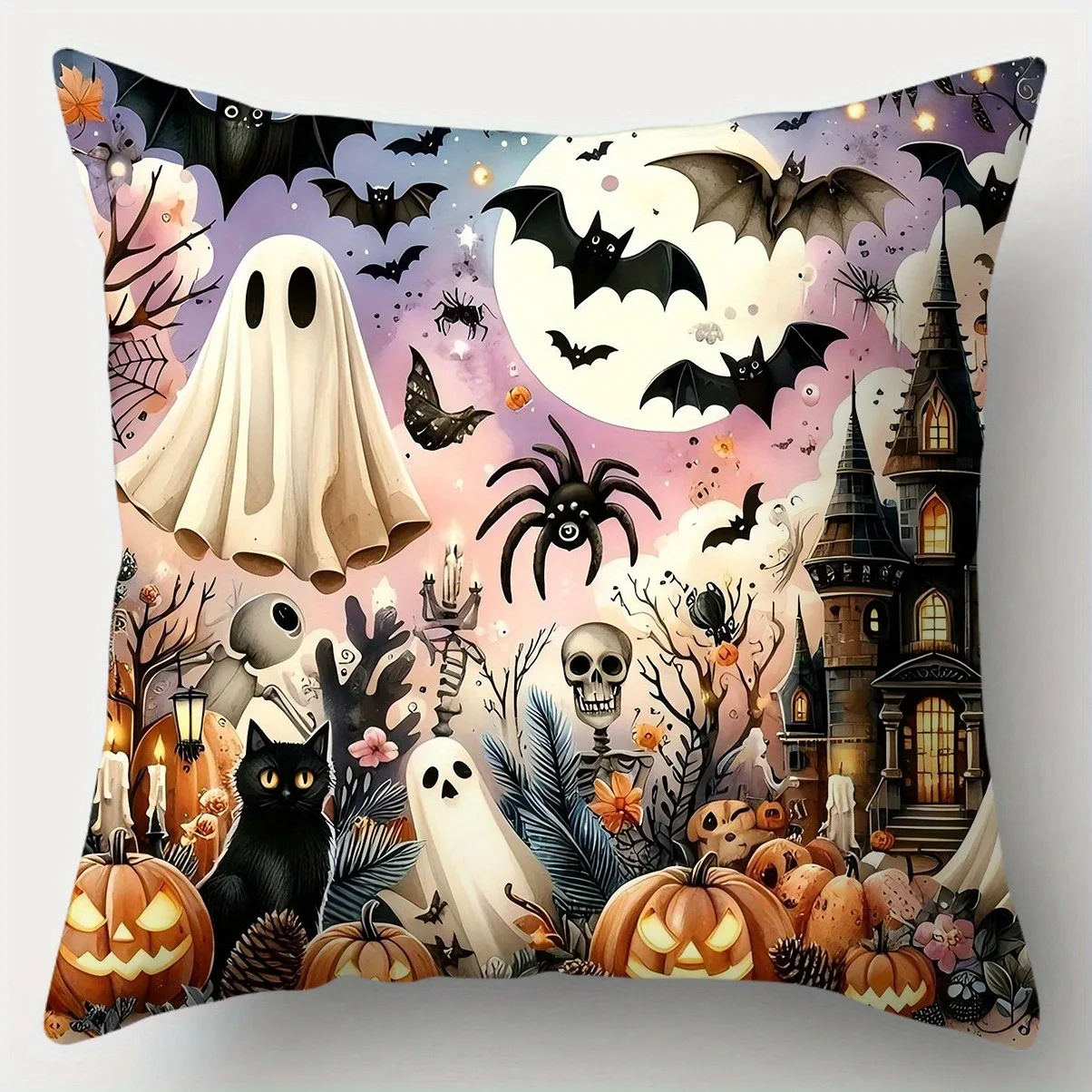 

Наволочка полиэстер велюр Хэллоуин ghosts cats pumpkins 40x40/45x45/50x50/60x60 см