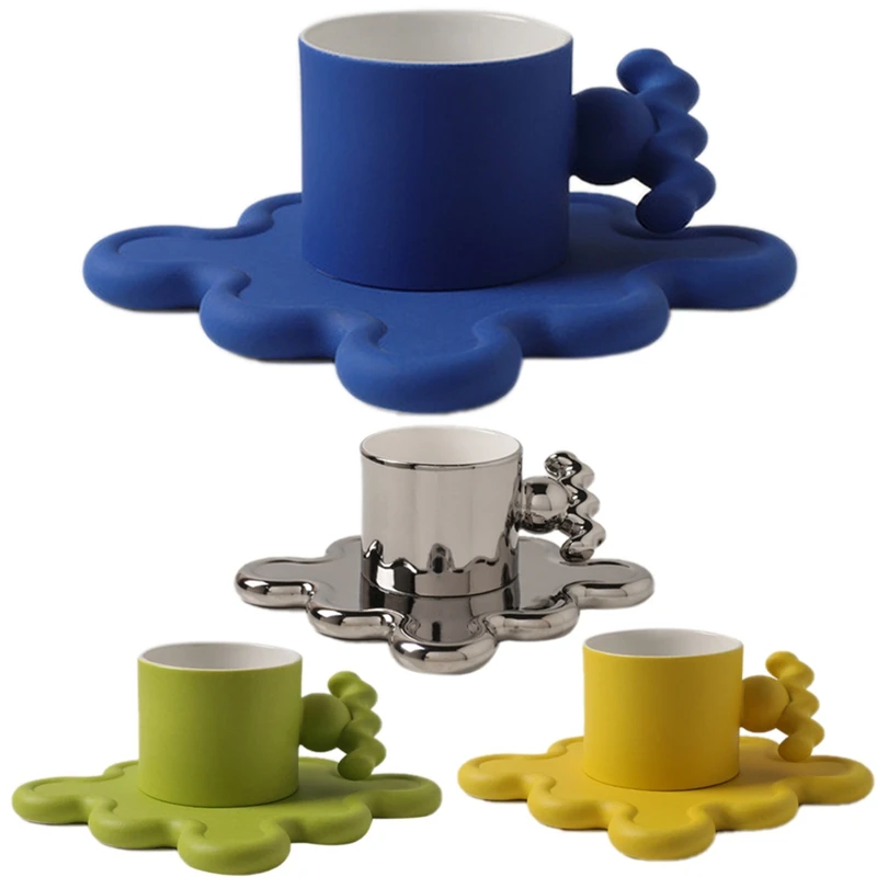 

Керамическая кофейная чашка 210 мл в средневековом стиле Мемфис, кружка для пары, креативная матовая керамическая чашка, подставка, Подарочн...