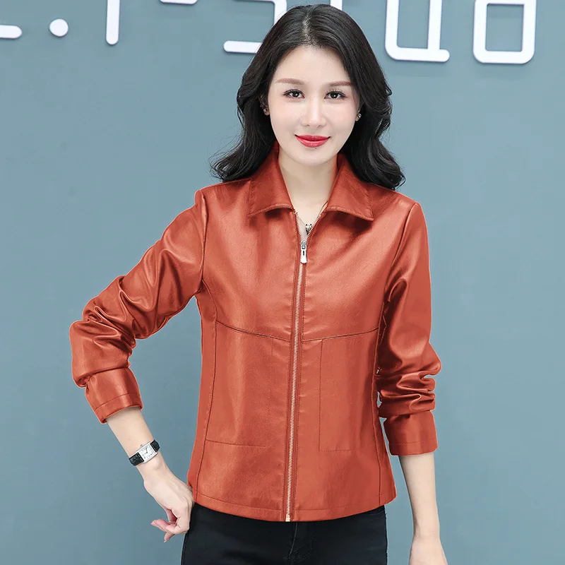 Fashionable Basic  Short Leather Coat for Women In Autumn 2022, Skinny Girl  Korean Simple PU Leather Coat Casual Lady Jacket