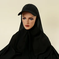 new trendy baseball hat cap hijab easy wear instant scarf bubble chiffon solid muslim shawl and wrap female foulard stoles 2022