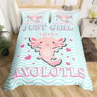 Cartoon Axolotl Duvet Cover Full For Kids Boys Girls Toddlers Kawaii Axolotl Bedding Set Cute Sea Weed Coastal Comforter Cover