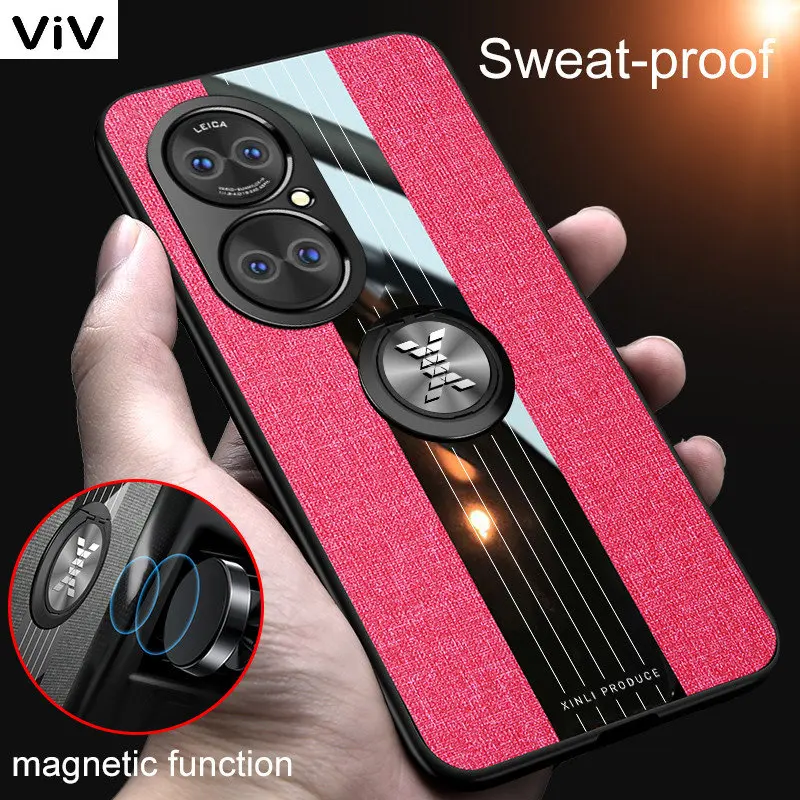 

For Huawei P50 Pro Case PU Leather Magnetic Car Holder Ring Phone Case for Huawei P50 P 50 Pro Soft TPU Back Cover