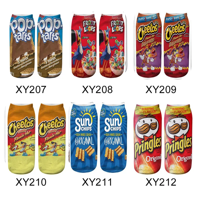 

50 Pairs of 3D Printing Socks Digital Printing Socks Puffed Food Printing Socks Burst Cute Snack Pattern Socks Wholesale