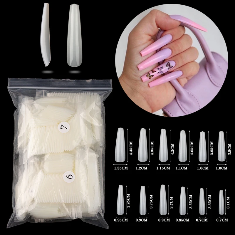 

600pcs XXL Extra Long False Coffin Nails Ballerina Flat Shape Fake Nail Art Tips Natural Clear Full Cover Press on Manicure