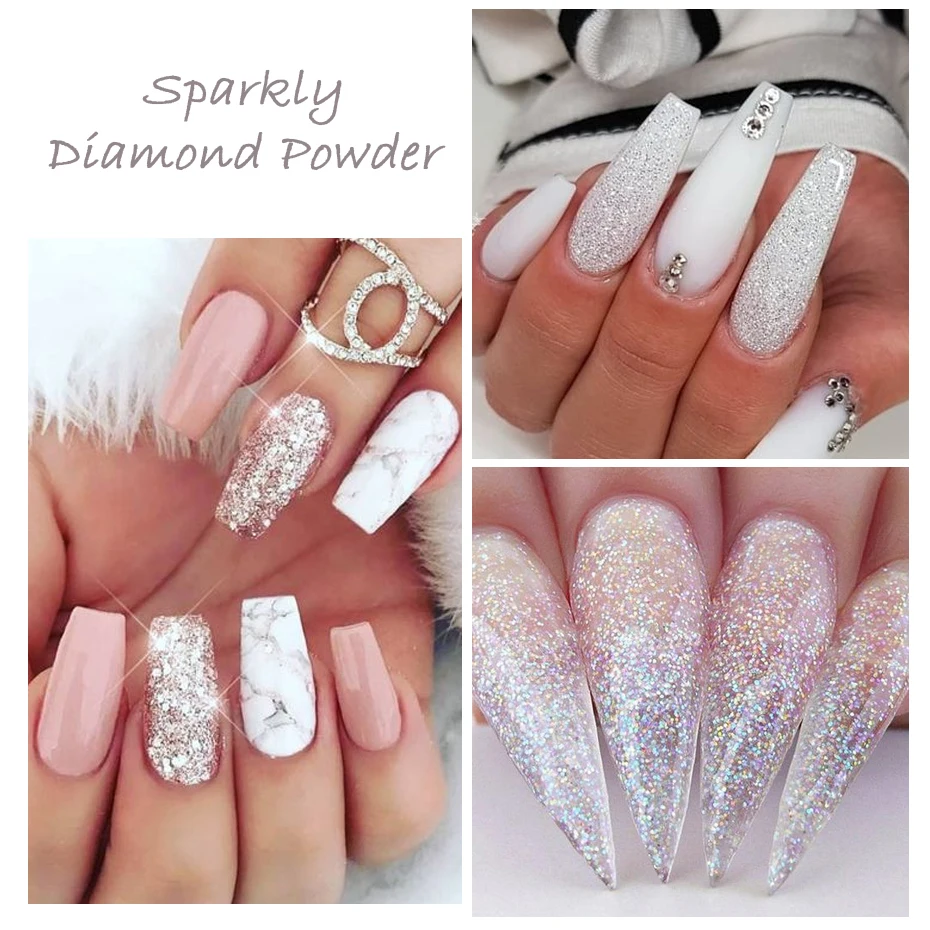 Голографические серебристо-белые блестящие порошки для дизайна ногтей Алмазные