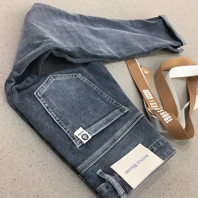 Синие джинсы высокого качества 2022 мужские дорогие вышитые корейские облегающие