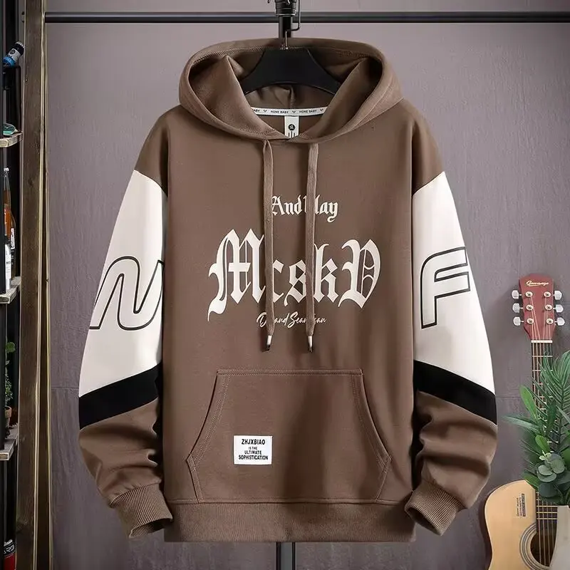 Мужская черная толстовка с капюшоном и длинным рукавом круглым вырезом