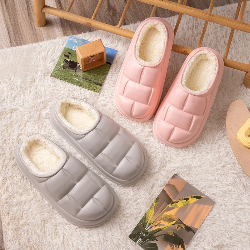 2022 New Autumn And Winter Indoor Home Waterproof And Non-Slip Outdoor Solid Color Soft Thick Sole Comfortable Plush Men's Shoes