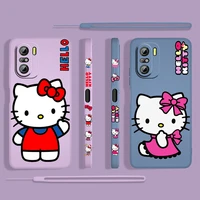 anime cat hello kitty cute for xiaomi redmi k50 k40 k30 gaming 10x 9 9a 9t 8 8a pro 5g tpu liquid left rope gel phone case cover
