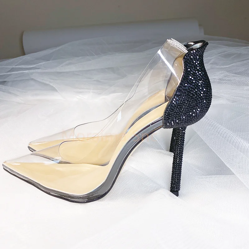 2023 Spring Pvc Transparent Pumps Women Shoes High Heels Rhinestone Stiletto Shallow Single Shoes Sexy Catwalk Wedding Shoes