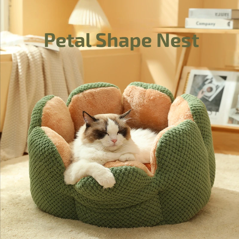 

Pet Cat Dog Bed Cactus Petal Shape Nest Large Space Soft Warm Sleeping Nest Cat Kennel Mat Washable Cat Cushion House Pet Bed