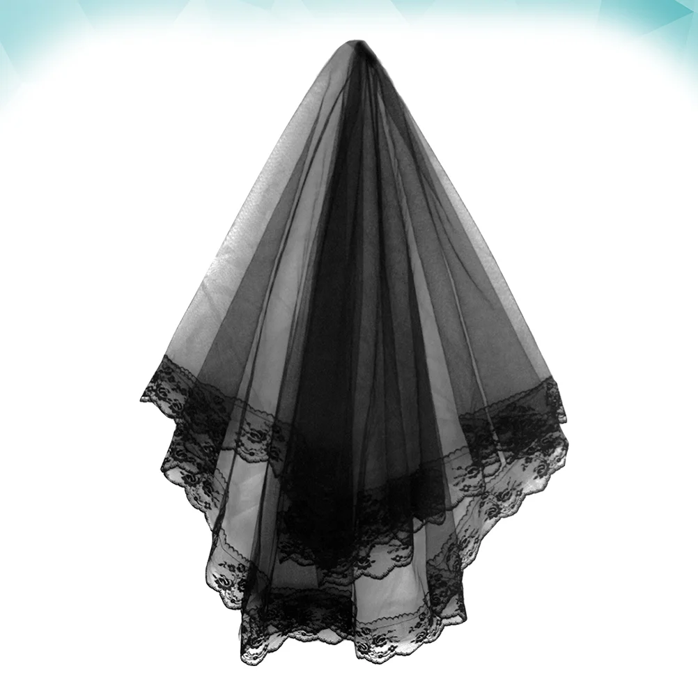 

1PC Single Layer Bridal Veil Handmade Classic Lace Facial Gauze Veil for Wedding Party (Black)