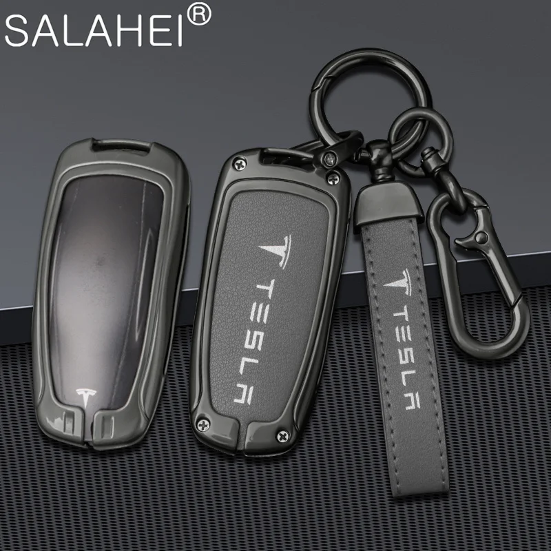 

Vintage Metal Leather Car Key Case For Tesla Model 3 Model S Model Y Smart Remote Key Cover With Keychain Styling Accessories