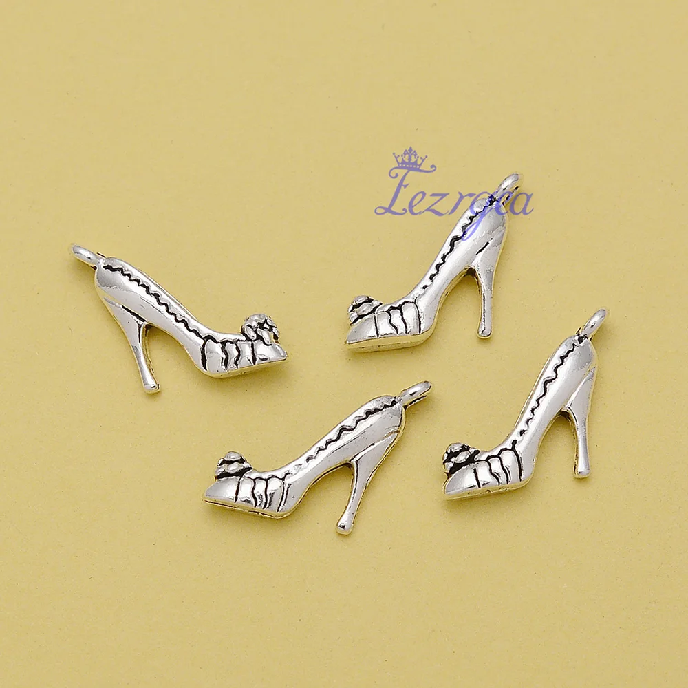 

40pcs/Lots 14x21mm Antique Silver Plated High-Heeled Charms Shoes Pendants For DIY Necklace Jewellery Crafts Wholesale Drop Ship