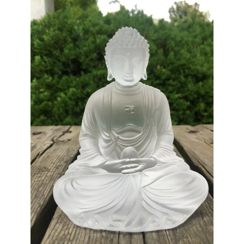 

White Art Color Glass Pate-de-verre Lost-Wax sakyamuni Buddha Crystal Sculpture