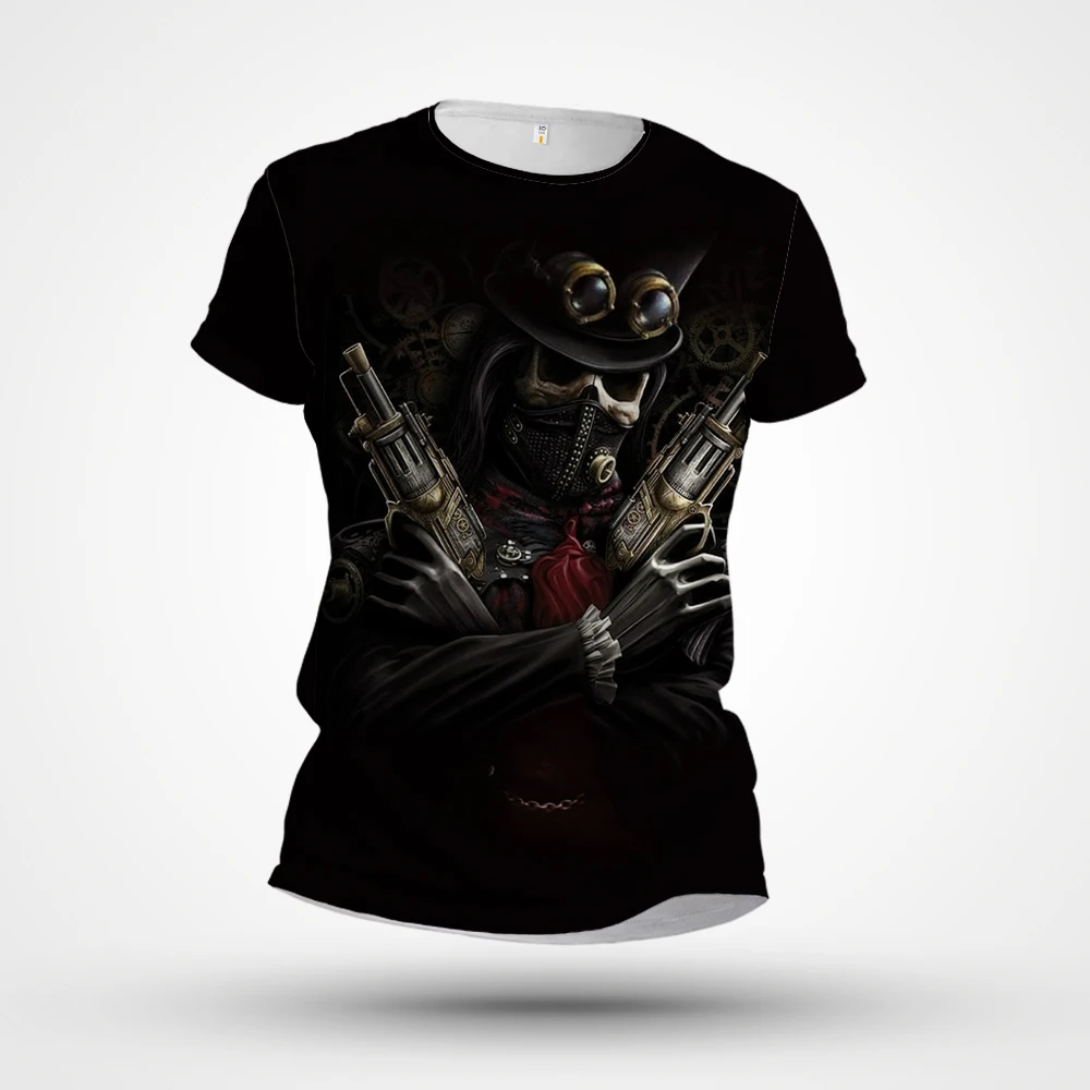

2023 Western Cowboy Skeleton 3D Printed Men's T-shirt, High Quality Street Fabric, Round Neck Top, Large