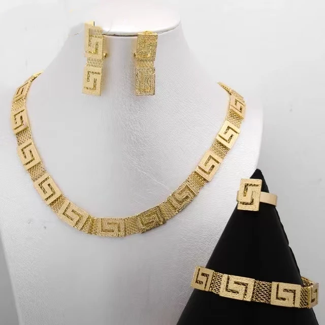 

Африканские дубайские Золотые Ювелирные наборы для женщин ожерелье и серьги наборы для женщин эфиопские подарки