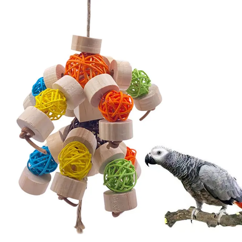 

Безопасный попугай, блочные узлы, разрывная игрушка, разноцветный ротанговый шар, попугай, жевательная игрушка для маленьких и средних птиц, мини-ара