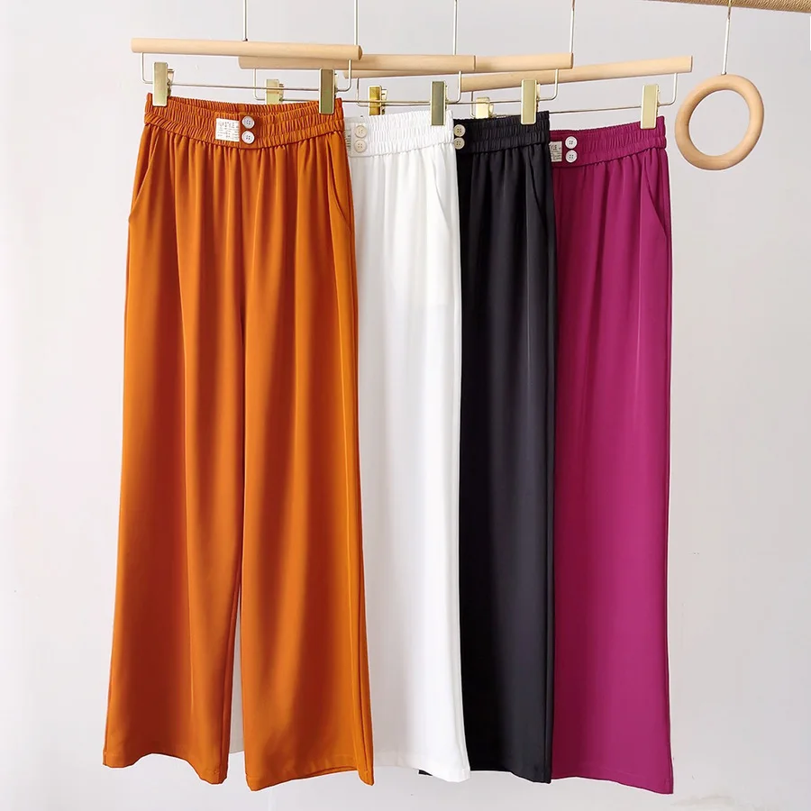 Summer Thin Suit Pants Women's Casual High Waist Ice Silk Wide Leg Pants 2022 New Comfortable Slim Vertical Tube Mopping Pants