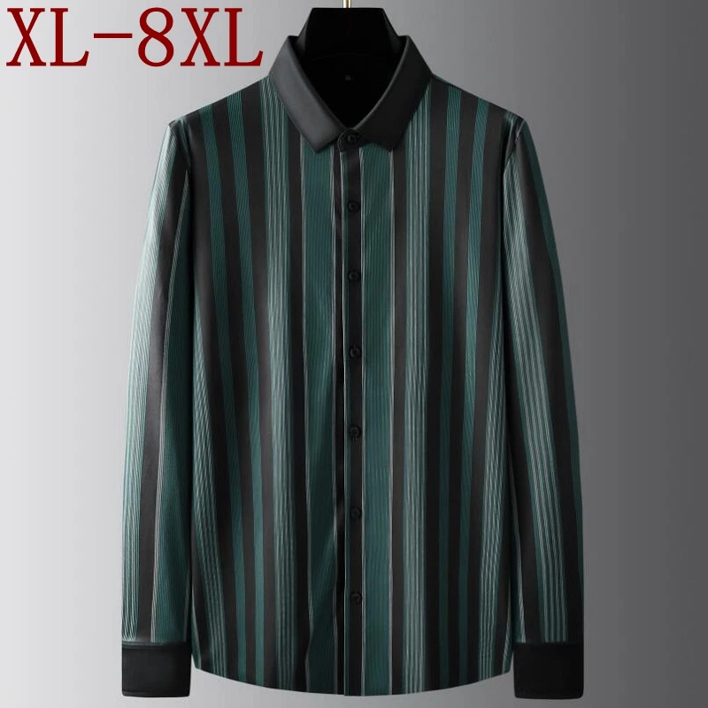 

8XL 7XL 6XL 2022 New Autumn Business Striped Shirt Men Clothing Long Sleeve Loose Mens Shirts High Quality Casual chemise homme