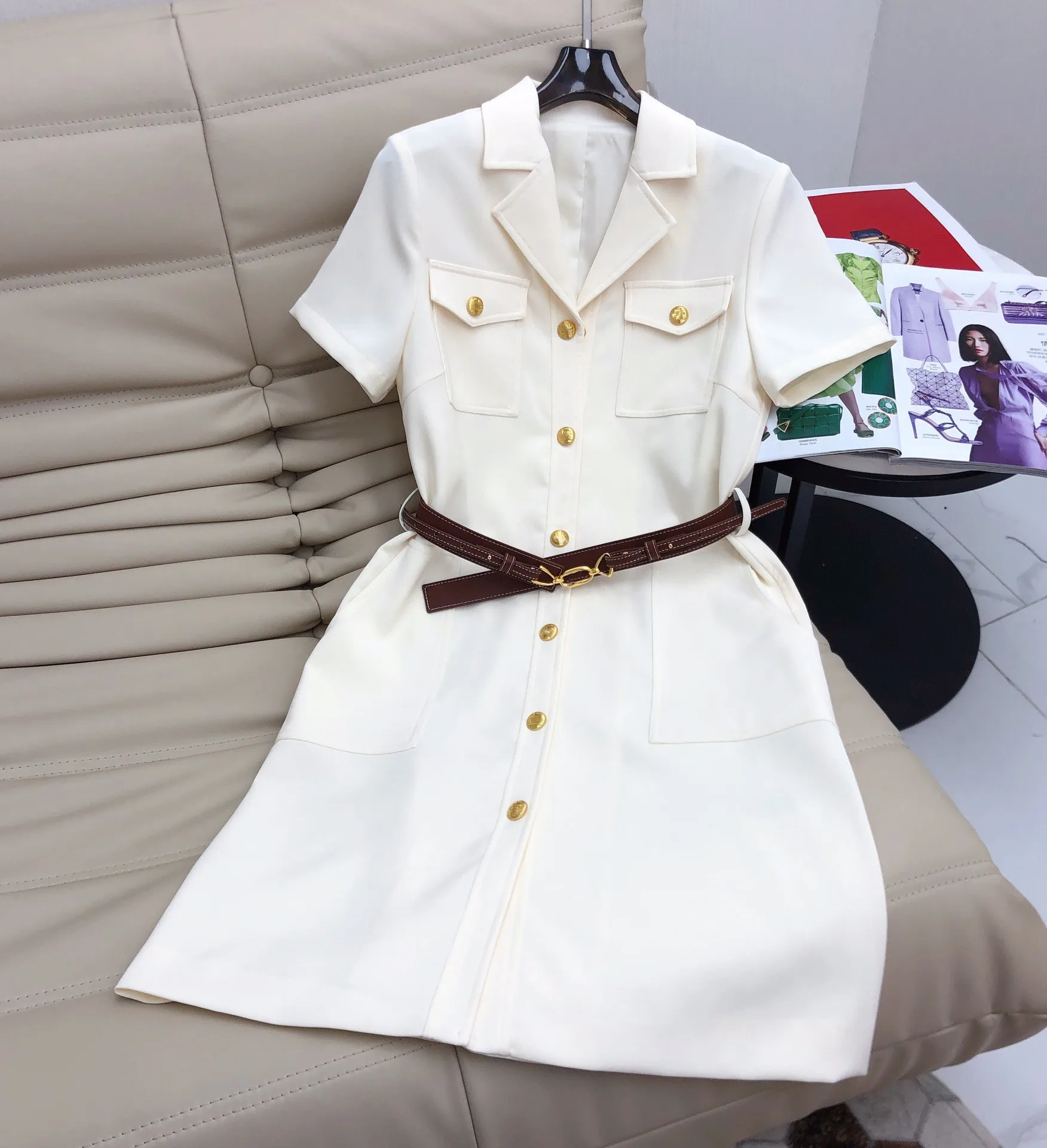 

Female Clothing Woman Clothes Women's Dress Evening Party Elegant Dresses Prom Dresses Summer 2022 Golden Button Belt Dresses