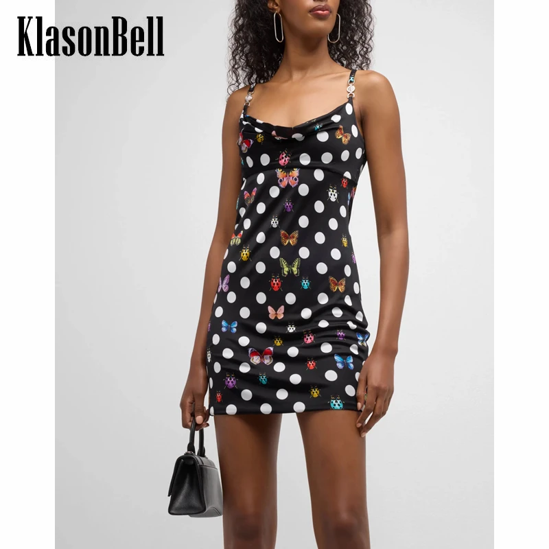 

6.27 KlasonBell Fashion Polka Dot Butterfly Ladybird Print Sexy Suspender Slim Mini Dress Women