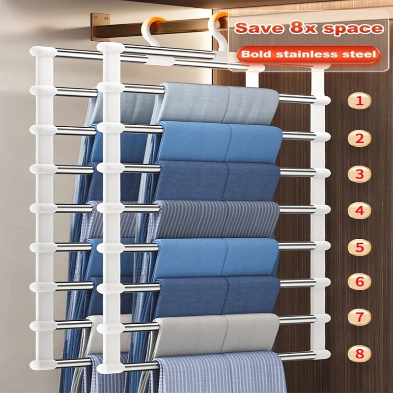 

4/6/8 Layes Trouser Storage Racks Pants Tie Storage Shelf Closet Organizer Stainless Steel Clothes Hangers 1 piece