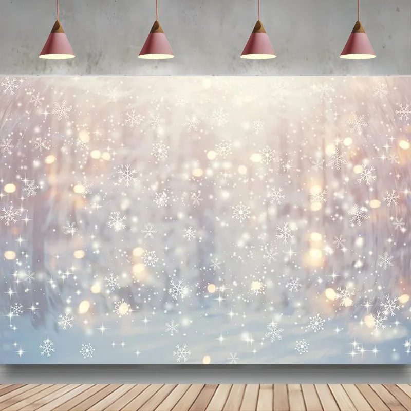 

Winter White Snowflake Backdrop Wonderland Background Glitter Bokeh Holiday Party Decoration Baby Kid Portrait Studio Booth Prop
