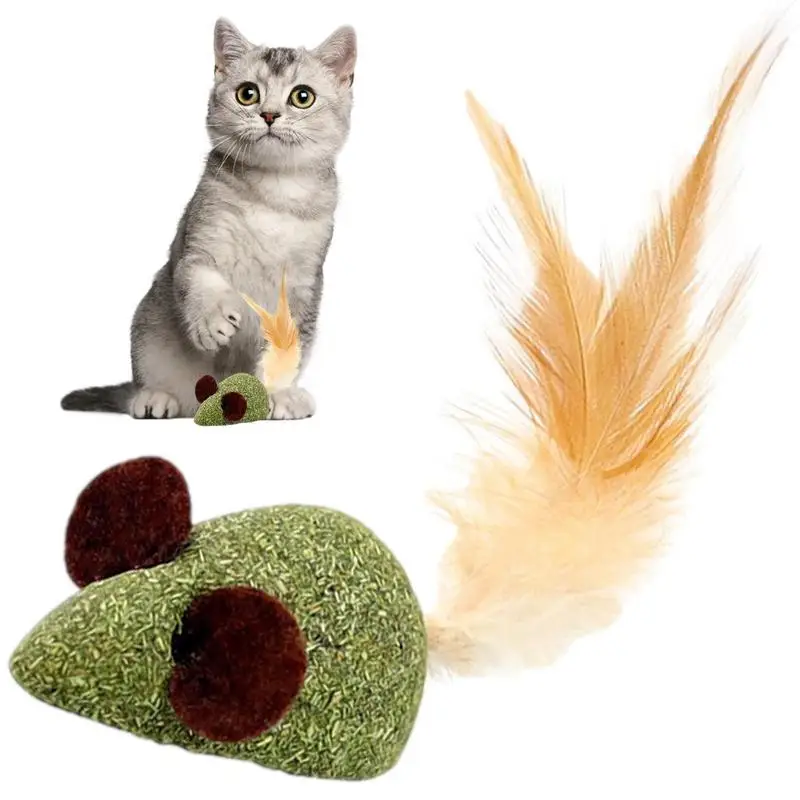 

Catnip Toys Ketten Mice Toys With Feather Lickable Balls Safe Healthy Kitten Chew Toys Teeth Cleaning Cat Bite Toy Cat Treats