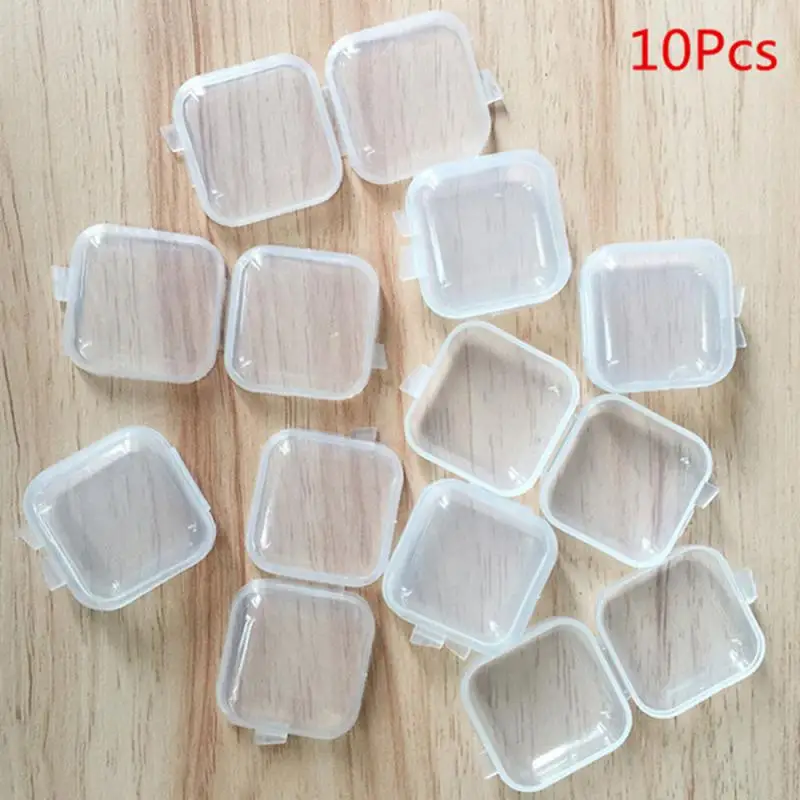 

10PCS Mini Storage Box Transparent Square Plastic Box Earrings Jewelry Packaging Storage Small Home Storage Square Box