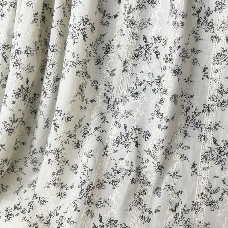 Пасторальное черное цветочное саржевое хлопковое кружево с вышивкой для