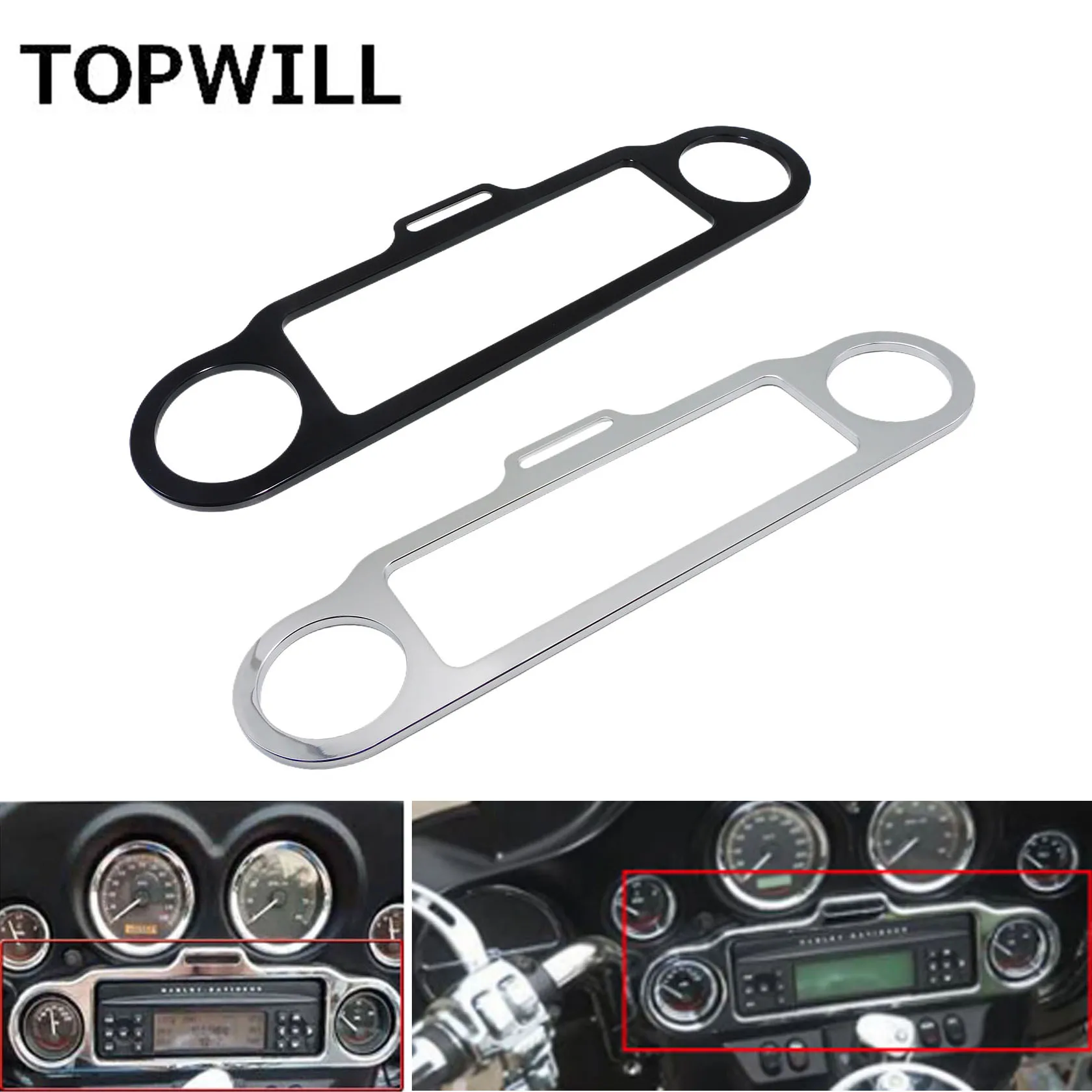 

Motorcycle Stereo Accent Trim Ring Cover Black/Chrome For Harley Touring Electra Street Glide Road Glide Trike models 1986-Up