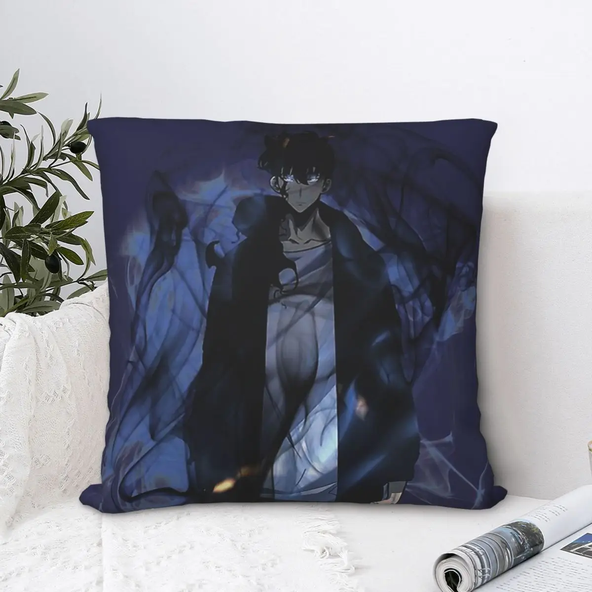 

Sung Jin Woo Essential Throw Pillow Case Solo Leveling Adventure Anime Backpack Coussin Covers DIY Printed Soft Chair Decor