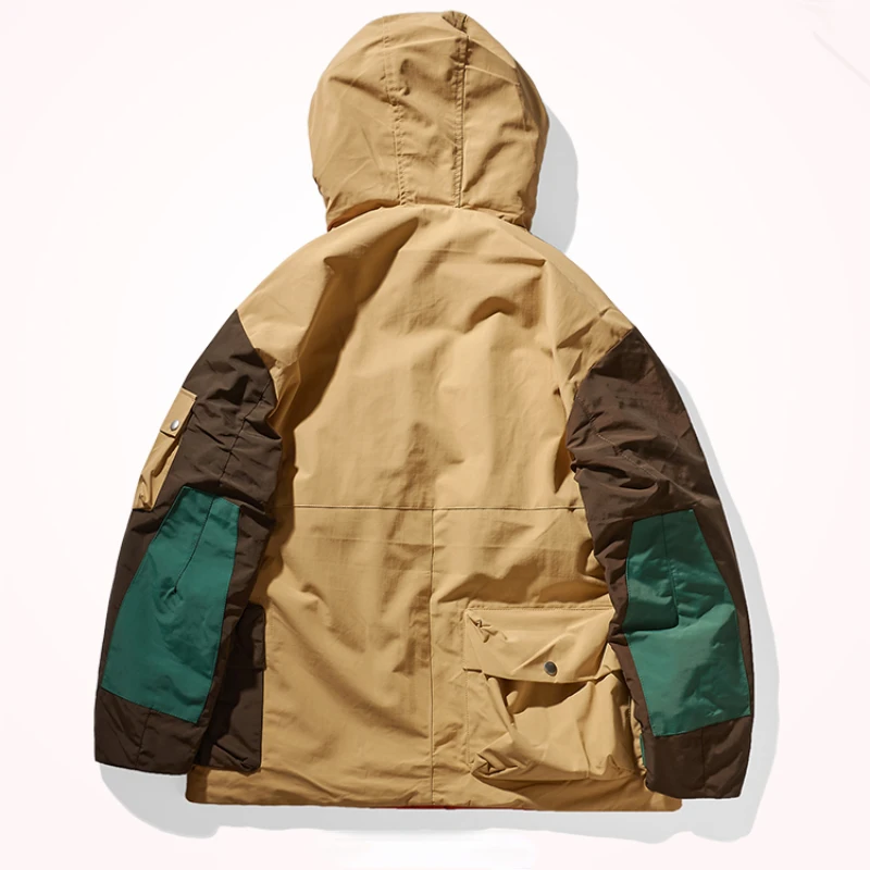 Winter men's new American functional hooded multi-pocket design color matching casual down jacket duck down warm coat