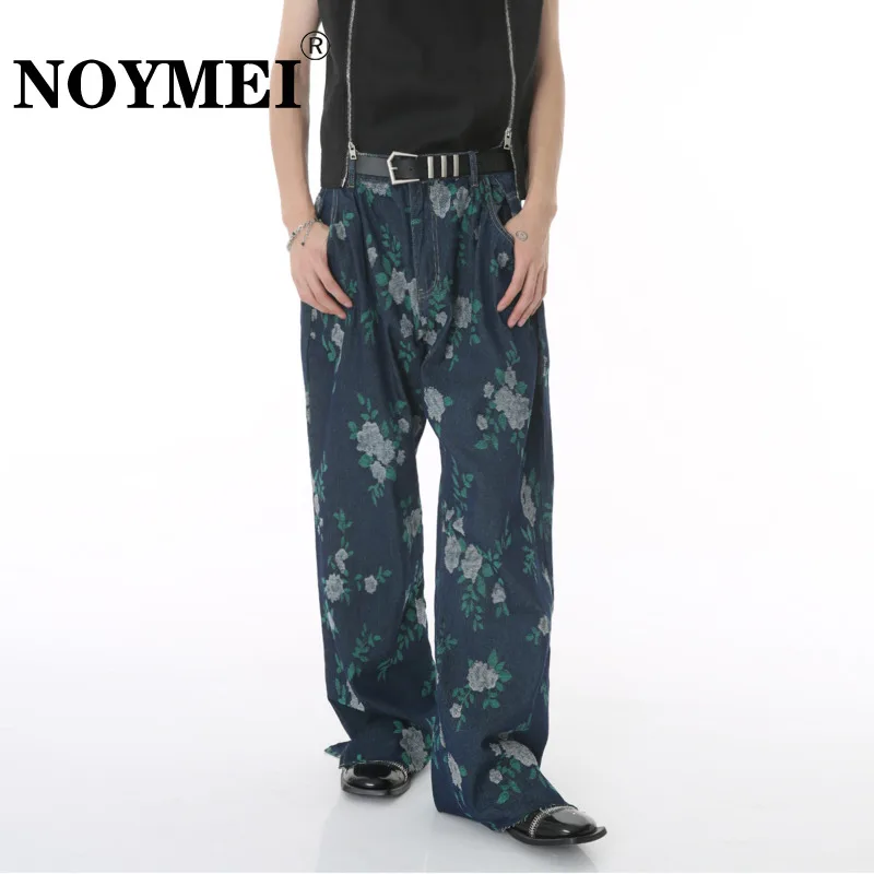

NOYMEI New Casual Personalized Flowers Print Tie Dyed Loose Denim Pants Vintage Style Straight Jean Autumn Trousers Chic WA1899