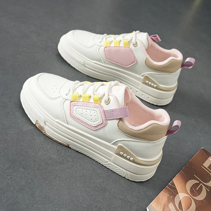 2023 Women's Casual Shoes New Spring Fashion Colored White Breathable Lace up Sports Shoes Comfortable Vulcanized Shoes
