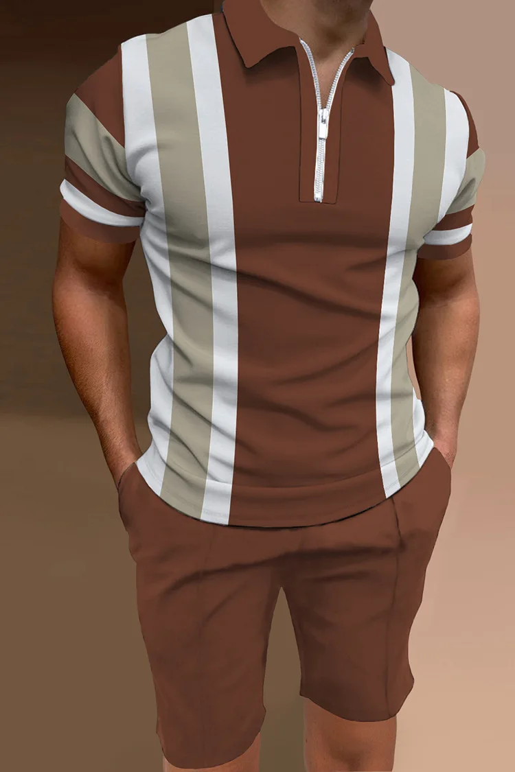 

2022 Summer New Fashion Brand Men's Zipper POLO Shirt Qutdoor Leisure Vacation Short-Sleeved Shorts Two-Piece Set