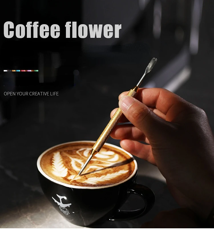 

Декоративная ручка для латте эспрессо, игла для темпера, рукоятка из палисандра, креативная Высококачественная гравировка, красивый бленде...