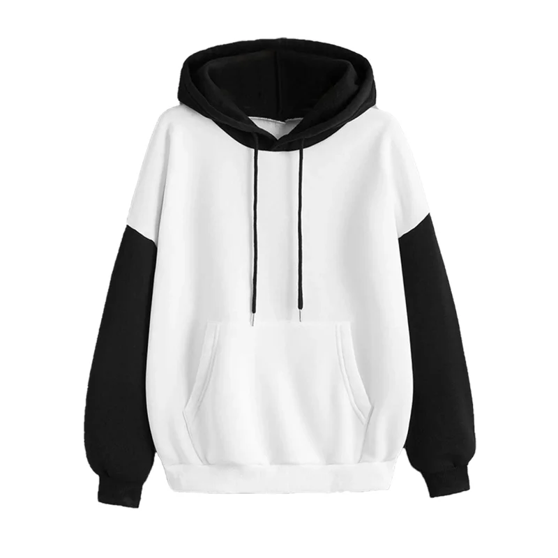 

Autumn Women Clothes Hooded Sweatshirts Female Casual Pullovers Long Sleeve Streetwear Sweatshirts Drawstring Patchwork Hooded